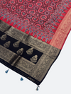 Dola Silk Ajrakh Dupatta with Natural Dye Hand Block Print & Zari Border