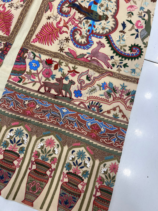 One-of-a-Kind Handmade Kashmiri Shikargah Embroidered Long Coat