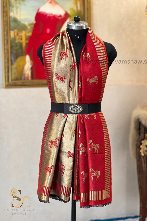 Twinlight reversible horse moonlight design shawl - Red