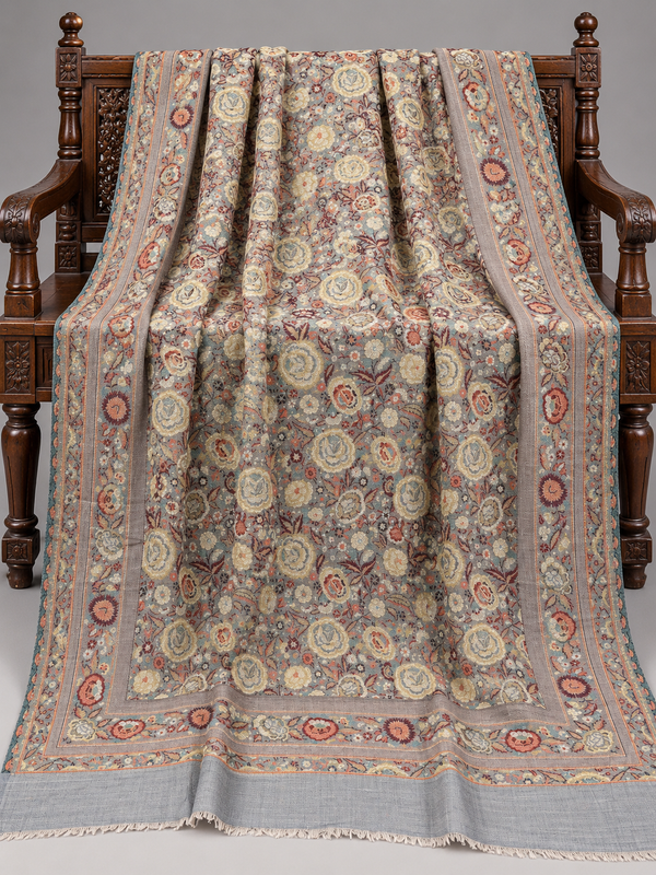 Reversible Gulabkar Antique Kani Pashmina Shawl | Taj Mehal Handicrafts