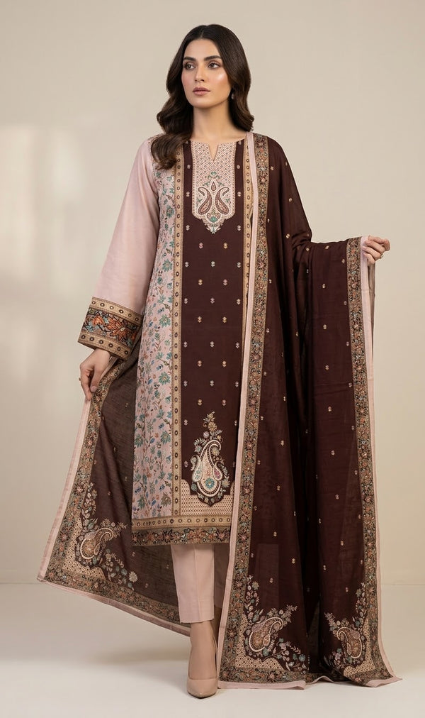 Buble Pink with brown Maharani Unstitched Suits