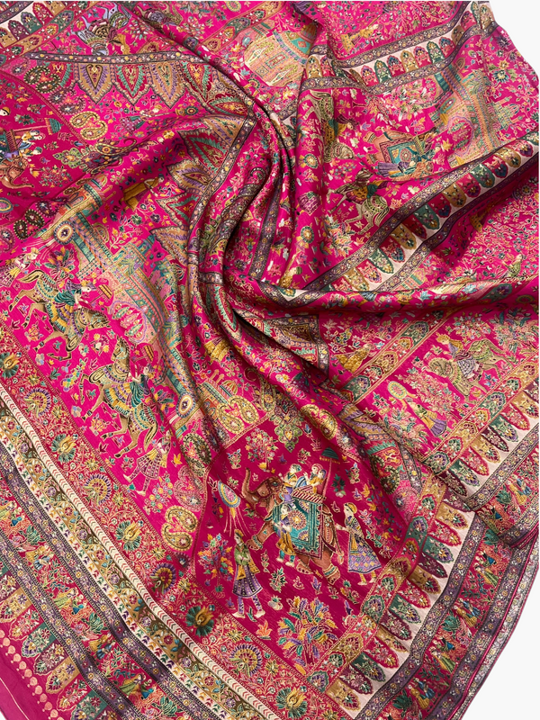Royal Pink Shikargah Banjara Silk Wedding Shawl (3-Meter Grand Size)