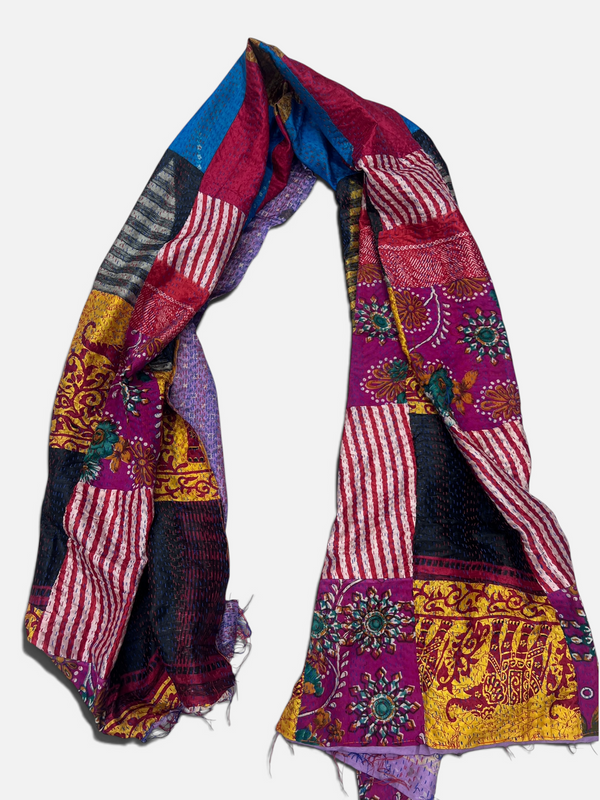 Bengal Kantha Handwork Patchwork Reversible Silk Stole