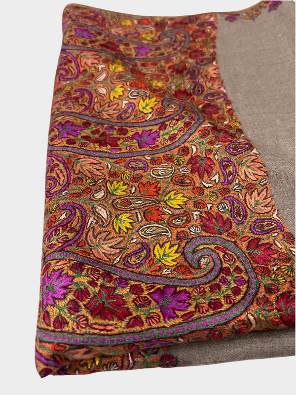 Pure Pashmina Hand-Embroidered Sozni Border Shawl - 04 - Tajmehalhandicrafts