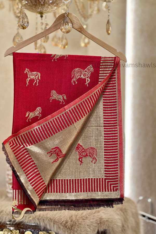 Twinlight reversible horse moonlight design shawl - Red