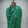 Women’s Handcrafted Pure Pashmina Sozni Jaal Shawl – Green with White Embroidery