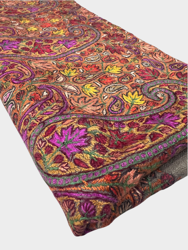 Pure Pashmina Hand-Embroidered Sozni Border Shawl - 04 - Tajmehalhandicrafts