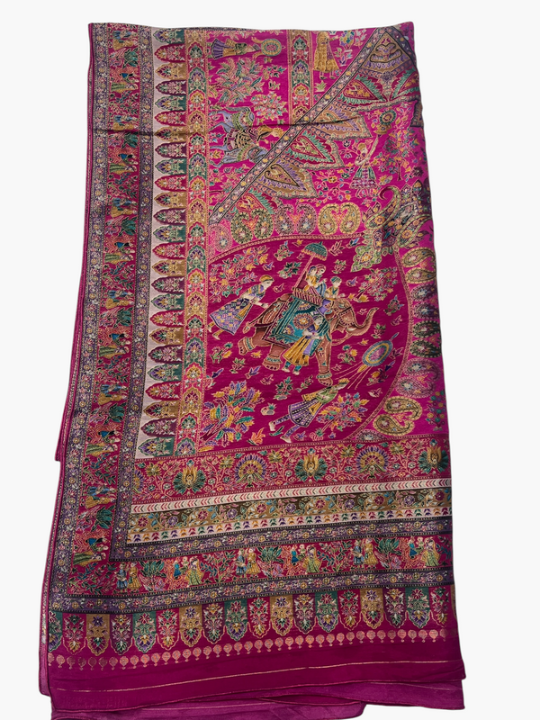 Royal Pink Shikargah Banjara Silk Wedding Shawl (3-Meter Grand Size)
