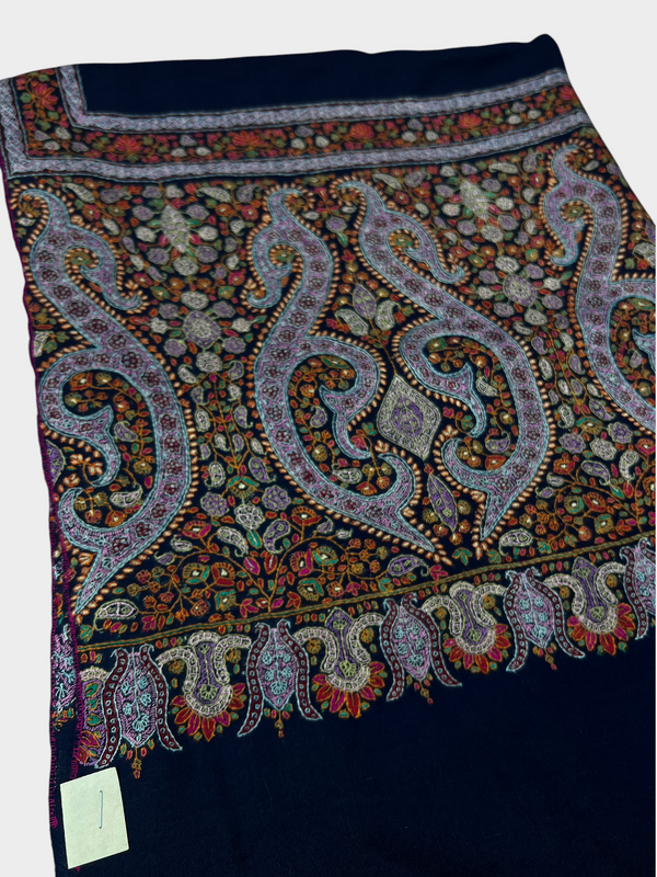 Pure Pashmina Hand-Embroidered Sozni Border Shawl - 08 - Tajmehalhandicrafts