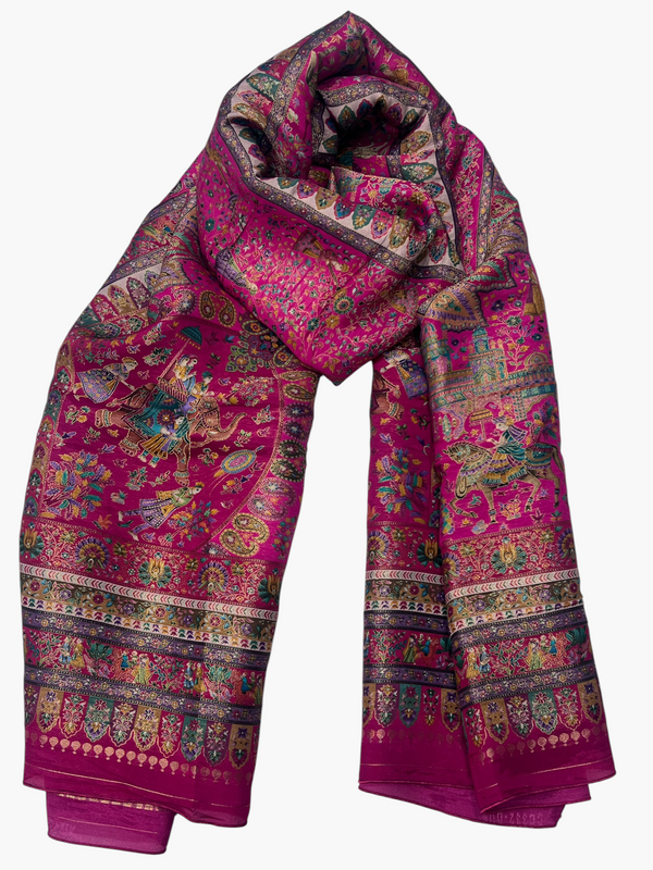 Royal Pink Shikargah Banjara Silk Wedding Shawl (3-Meter Grand Size)