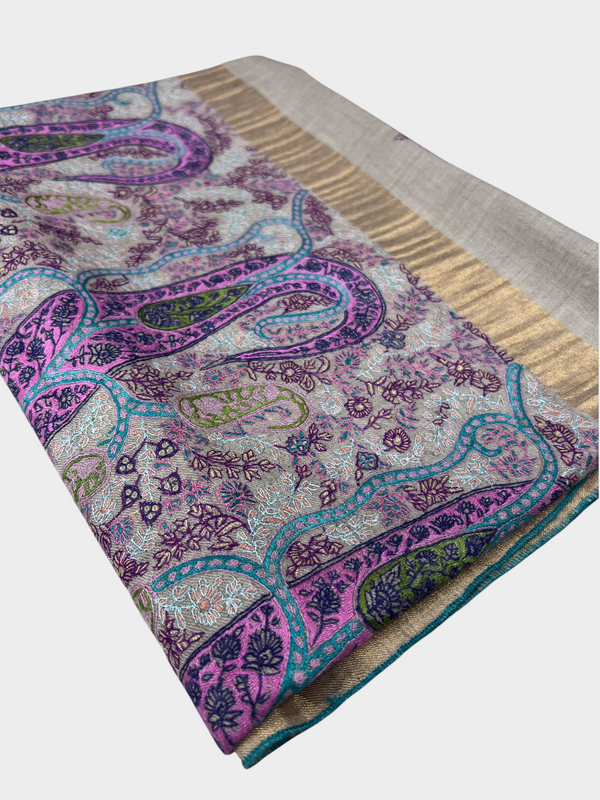 Hand-Embroidered Sozni Border with a Touch of Moonlight - Tajmehalhandicrafts