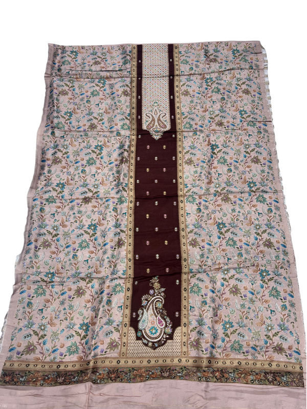 Buble Pink with brown Maharani Unstitched Suits