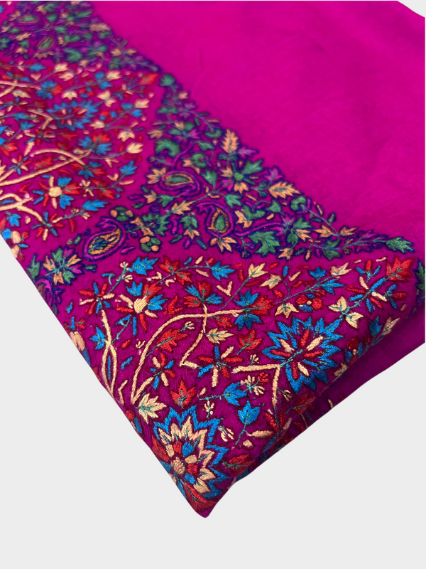 Pure Pashmina Hand-Embroidered Sozni Border Shawl - Tajmehalhandicrafts