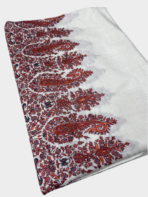 Pure Pashmina Hand-Embroidered Sozni Border Shawl - 02 - Tajmehalhandicrafts