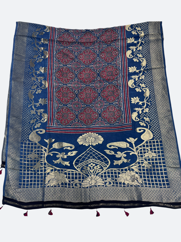 Crafted Heritage Ajrakh Dupatta – Premium Dola Silk
