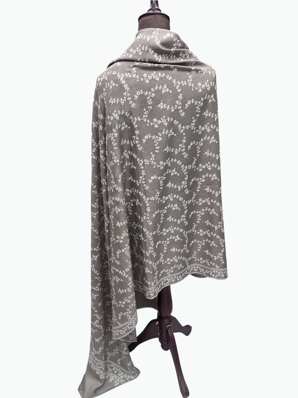 Natural Pure Pashmina Sozni Jaal Shawl – Green Hand Embroidery for Women