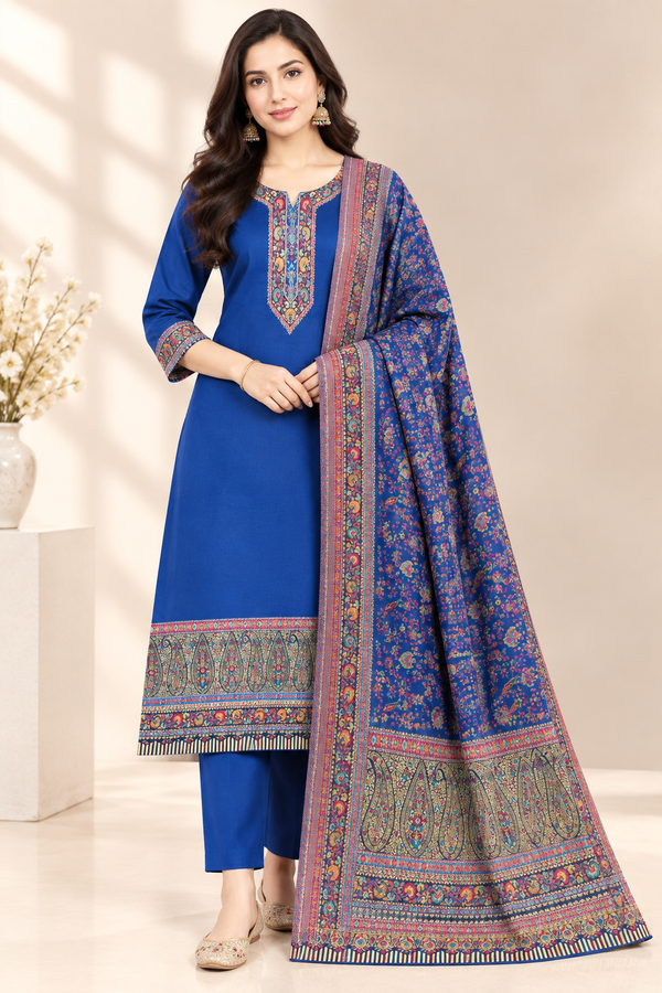 Luxury Pure Indian Kani Silk with Moonlight Work 3PC Unstitched