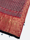 Handcrafted Ajrakh Dola Silk Dupatta – Natural Dye & Zari Detail