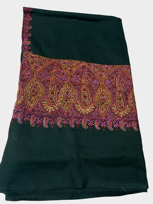 Pure Pashmina Hand-Embroidered Sozni Border Shawl - 03 - Tajmehalhandicrafts