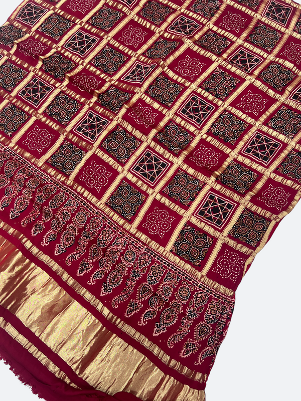 Traditional Ajrakh Design Patalo Gajji Silk Duppata