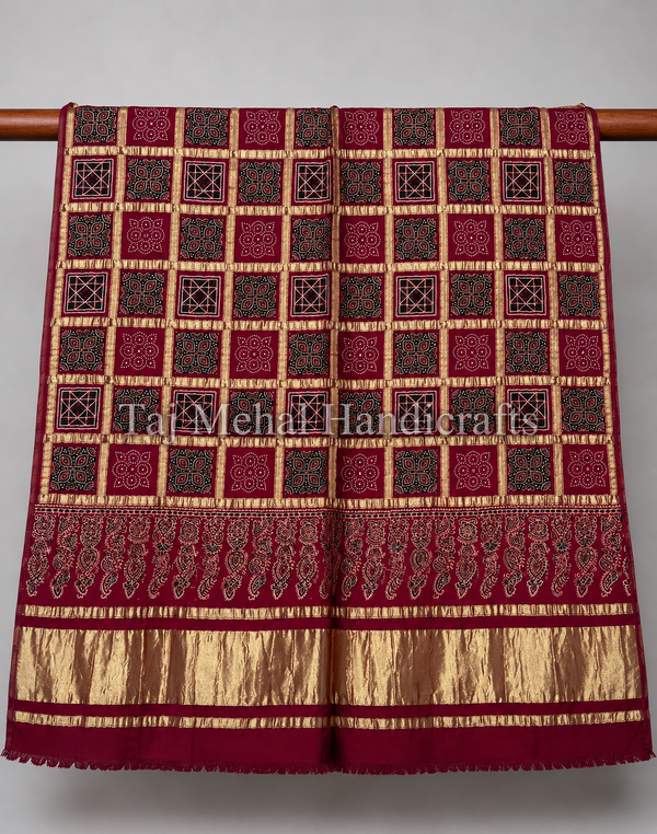 Traditional Ajrakh Design Patalo Gajji Silk Duppata