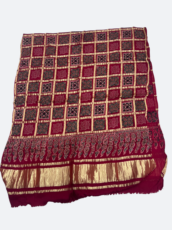 Traditional Ajrakh Design Patalo Gajji Silk Duppata