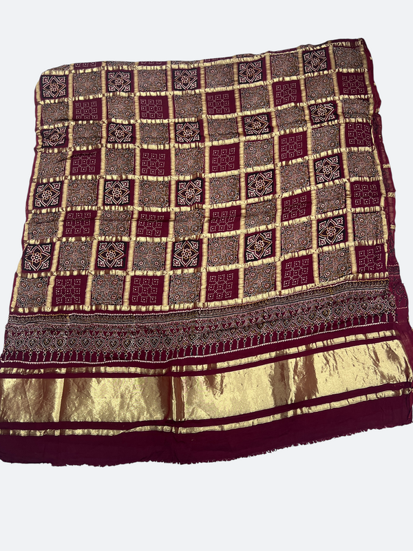 Traditional Ajrakh Design Patalo Gajji Silk Duppata