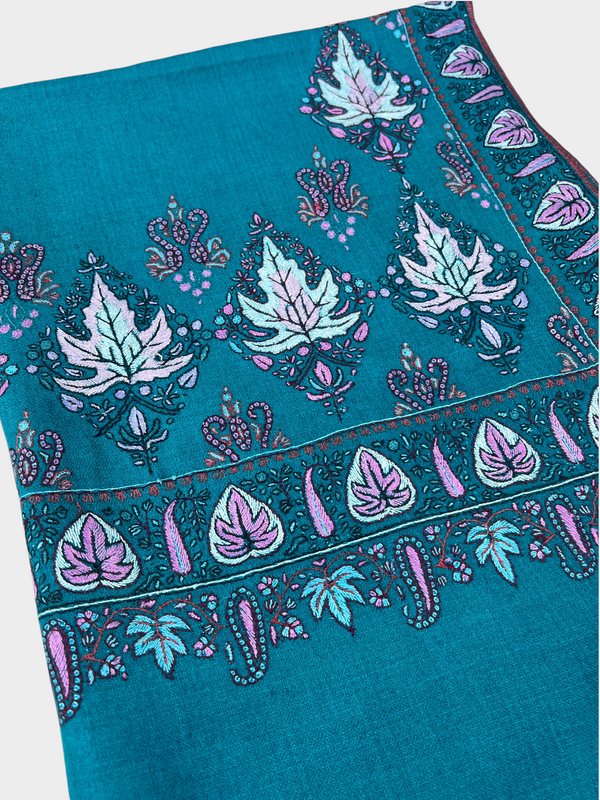 Pure Pashmina Hand-Embroidered Sozni Border Shawl - 06 - Tajmehalhandicrafts