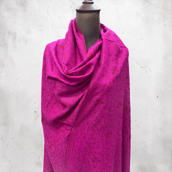 Pink Pure Pashmina Shawl – Maroon Hand Embroidery | 2.75 Yards