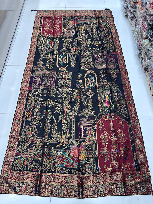 Maharani Kani Meenakari Shawl – Black & Maroon | 3 Yards