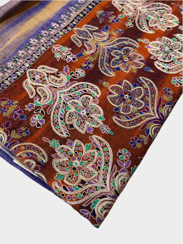 Pure Pashmina Hand-Embroidered Sozni Border Shawl - 01 - Tajmehalhandicrafts