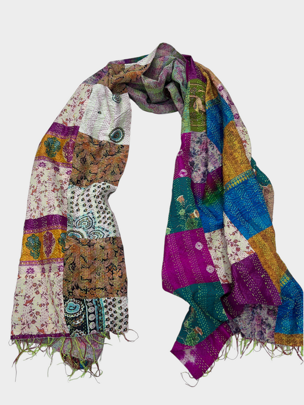 Hand Work Silk Kantha Stitch Stole - 04