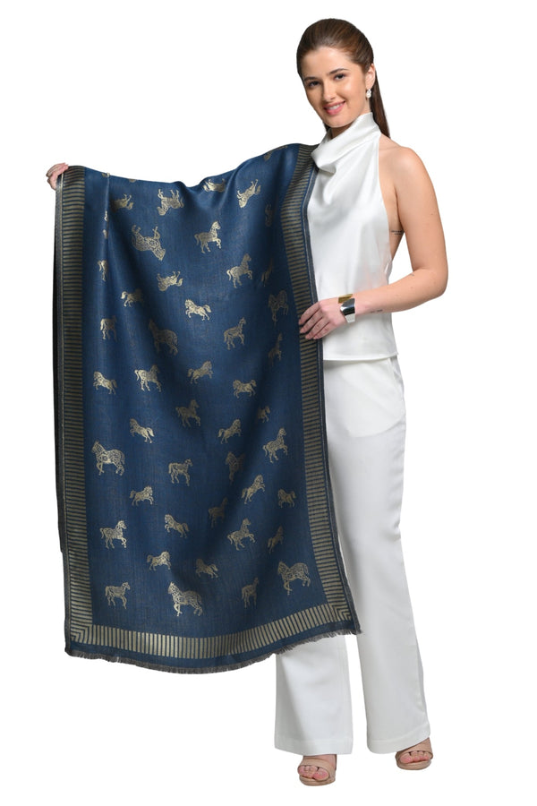 Twinlight reversible horse moonlight design shawl - Blue