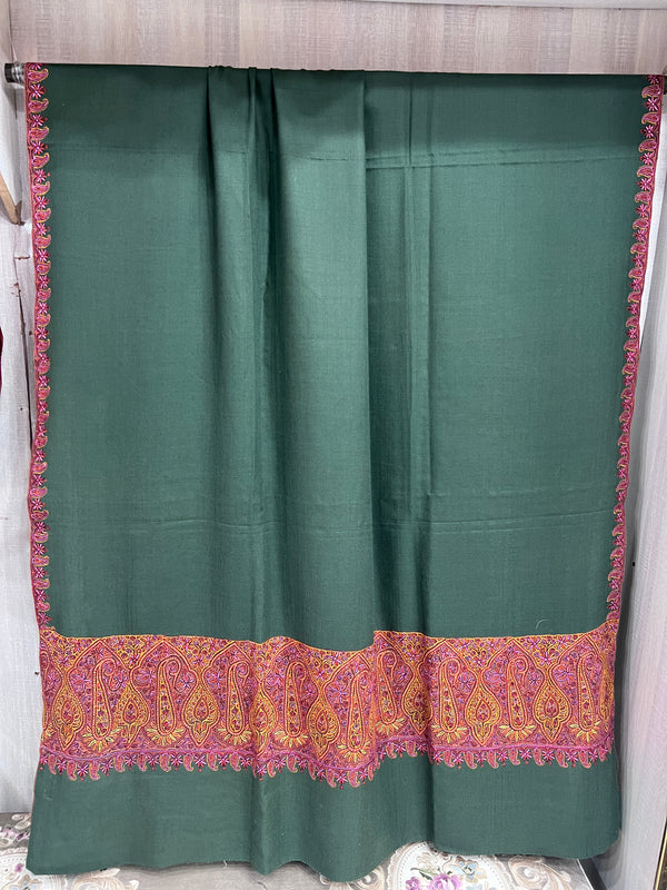 Pure Pashmina Hand-Embroidered Sozni Border Shawl - 03 - Tajmehalhandicrafts