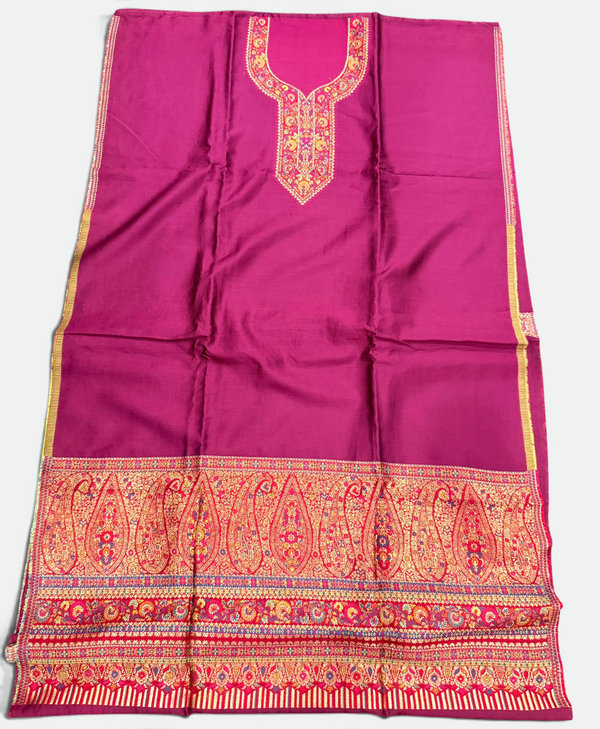 Pink Pure Indian Kani Silk Suit | Taj Mehal Handicrafts