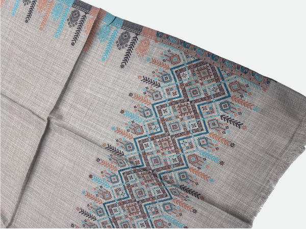 Woolen Swati Cross-Stitch Border Shawl - 01