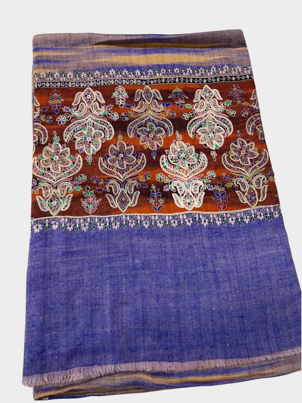 Pure Pashmina Hand-Embroidered Sozni Border Shawl - 01 - Tajmehalhandicrafts