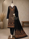3-Piece Kani Woolen unstitched suit - Black