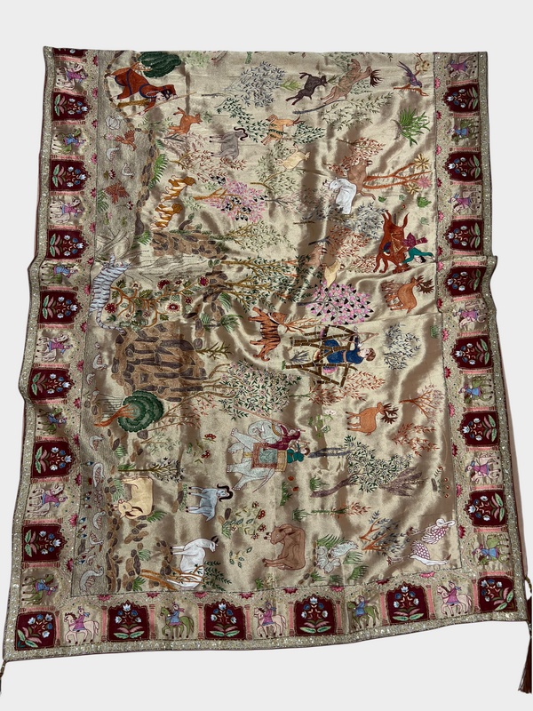 Kalamkari Shikargah Shawls | Exclusive Hand-made Silk-Lama