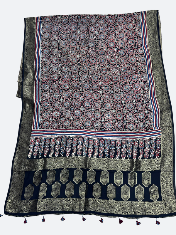 Modal Silk Ajrakh Dupatta with SILK ZARI Border