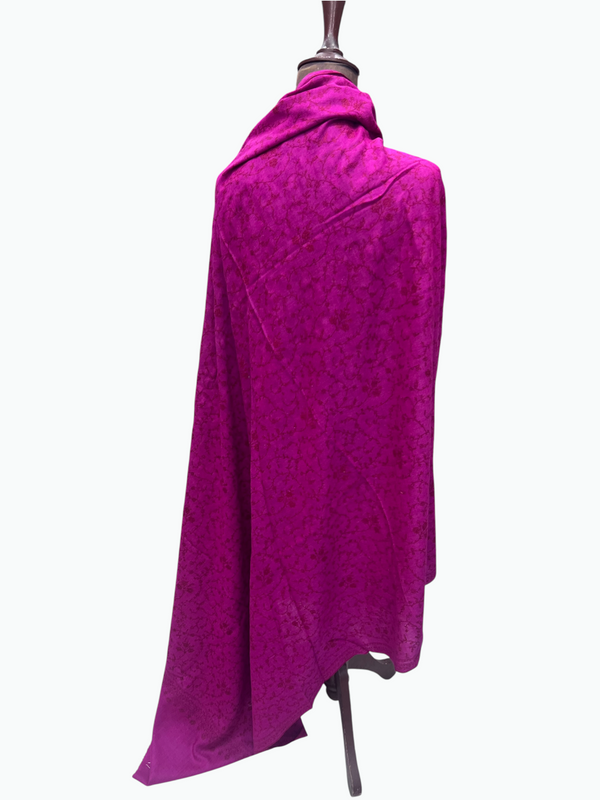 Pink Pure Pashmina Shawl – Maroon Hand Embroidery | 2.75 Yards