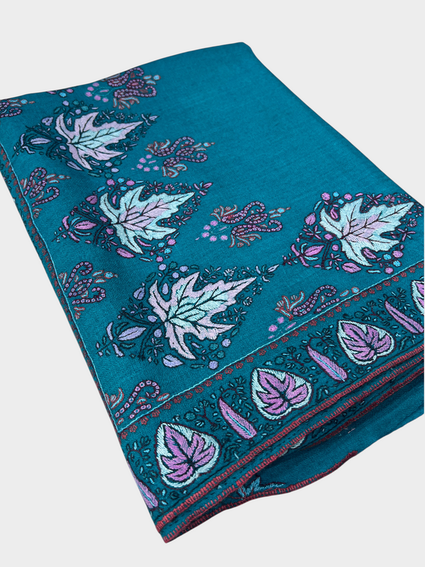 Pure Pashmina Hand-Embroidered Sozni Border Shawl - 06 - Tajmehalhandicrafts