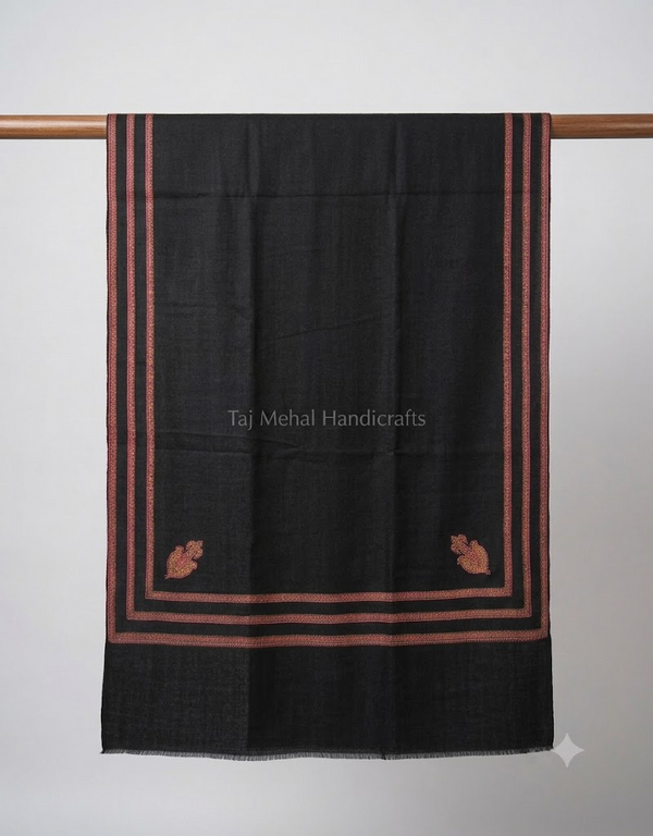 Three Kingri design black pashmina border