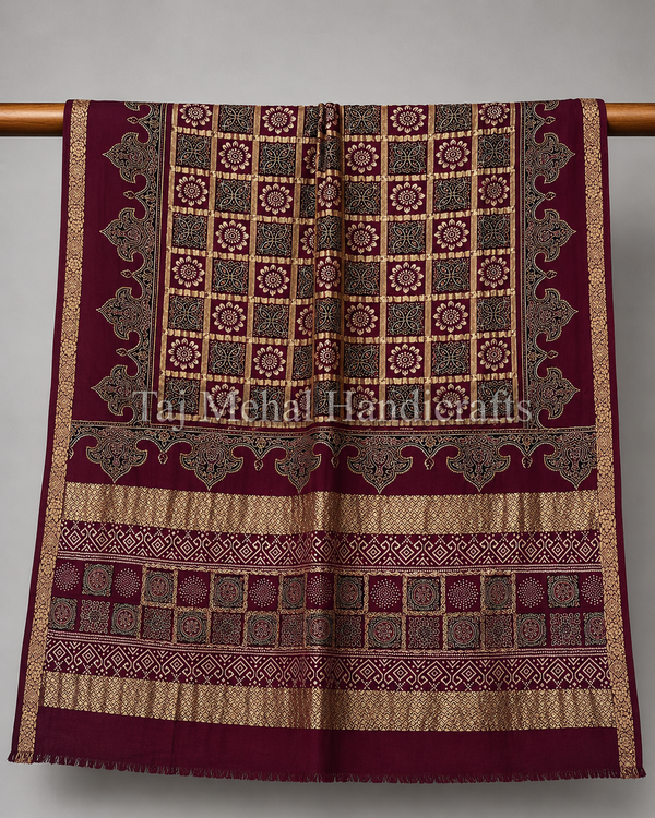 Traditional Ajrakh Design Patalo Gajji Silk Duppata
