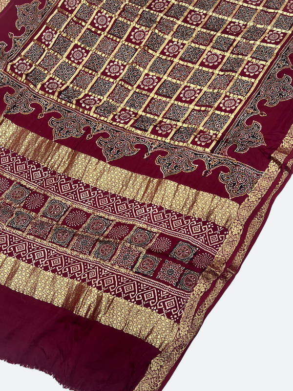 Traditional Ajrakh Design Patalo Gajji Silk Duppata