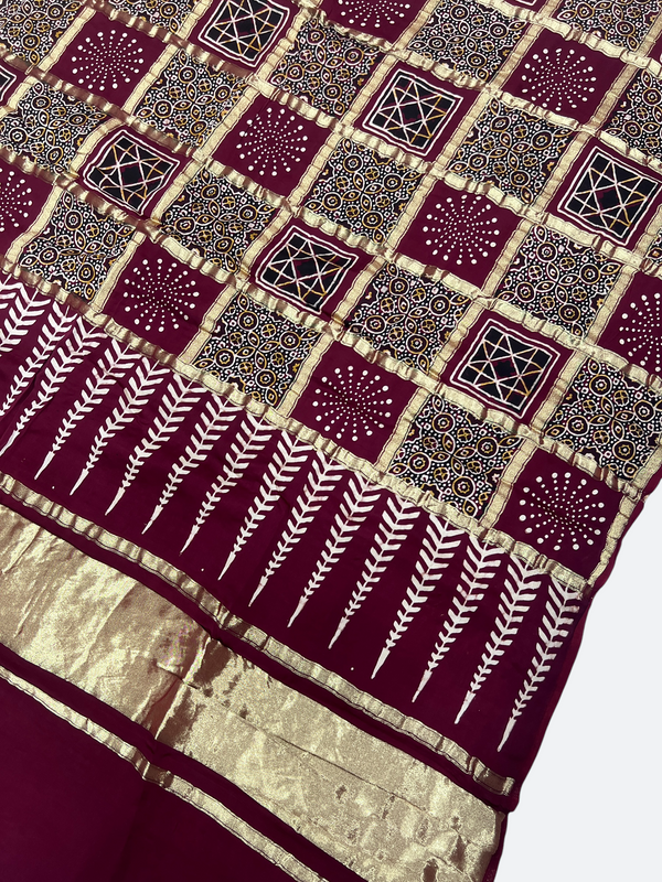 Traditional Ajrakh Design Patalo Gajji Silk Duppata