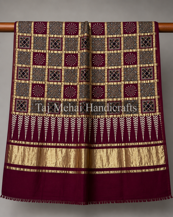 Traditional Ajrakh Design Patalo Gajji Silk Duppata