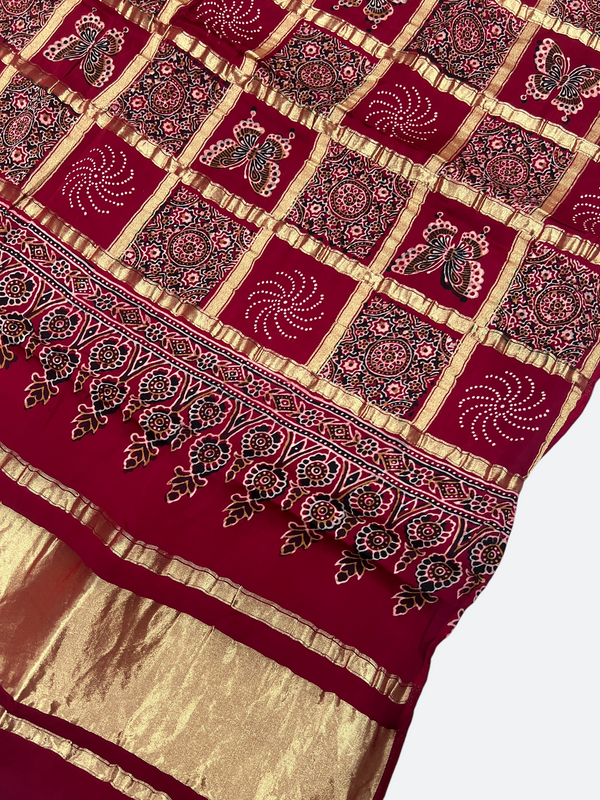 Traditional Ajrakh Design Patalo Gajji Silk Duppata