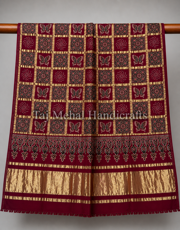 Traditional Ajrakh Design Patalo Gajji Silk Duppata
