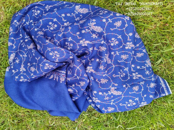 Royal Blue Sozni Jaal Embroidered Pashmina Shawl